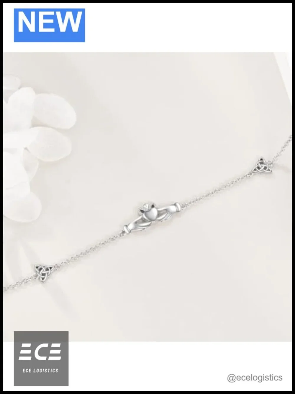 Sterling Silver Claddagh Link Bracelet Adjustable Charm Friendship Gift